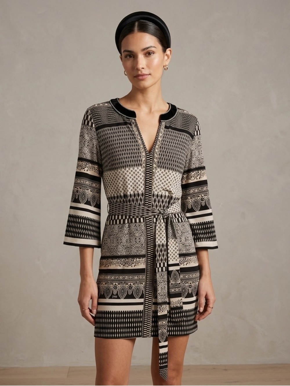 Hale Bob Black and White Tunic Dress & Black Headband